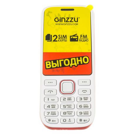 Мобильный телефон GINZZU M201, белый/красный
