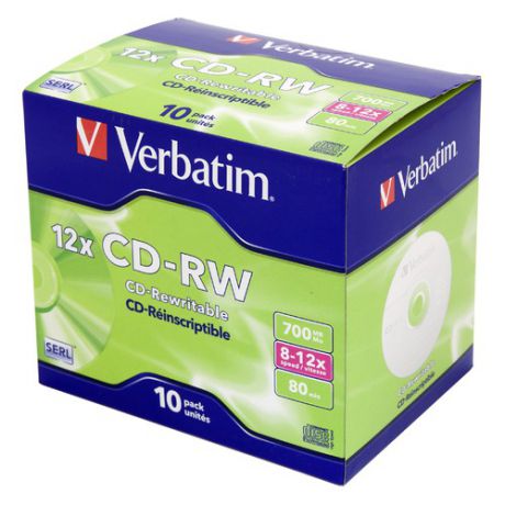 Оптический диск CD-RW VERBATIM 700Мб 12x, 10шт., jewel case [43148]