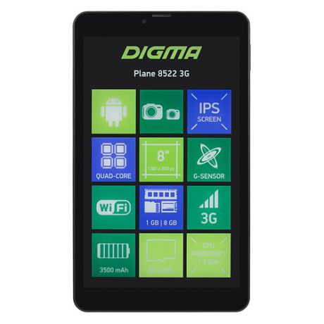 Планшет DIGMA Plane 8522 3G, 1GB, 8GB, 3G, Android 7.0 графит [ps8135mg]
