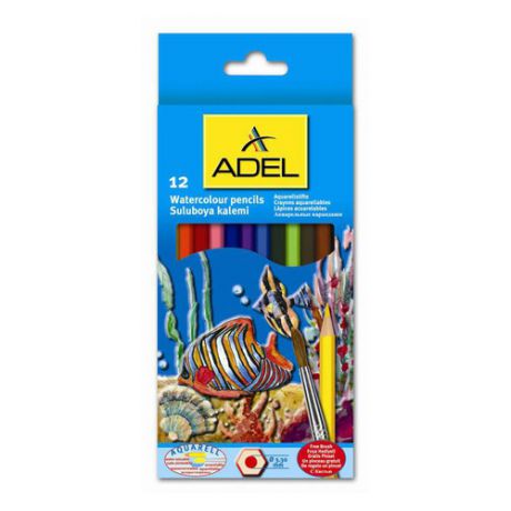 Карандаши цветные акварельные Adel Aquacolor 216-2610-000 3мм 12цв. кисточка коробка/европод. 12 шт./кор.