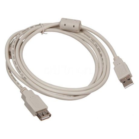 Кабель USB2.0 BURO USB A(m) - USB A(f), ферритовый фильтр , 1.8м, серый [usb2.0-am-af-1.8m-mg]