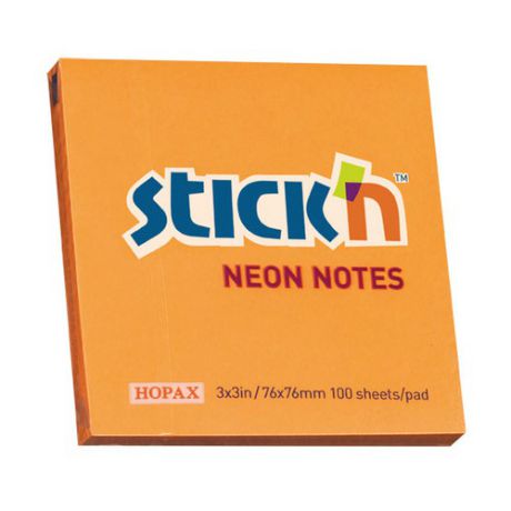 Блок самоклеящийся бумажный Stickn 21164 76x76мм 100лист. 70г/м2 неон оранжевый 12 шт./кор.