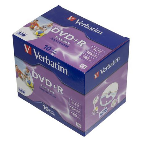 Оптический диск DVD+R VERBATIM 4.7Гб 16x, 10шт., jewel case, printable [43508]