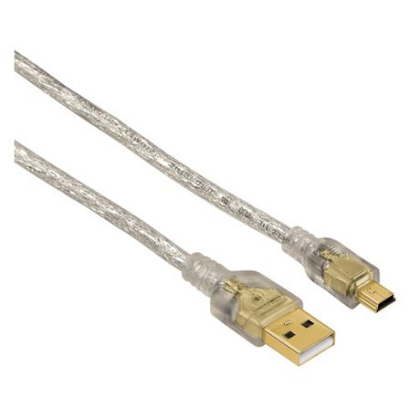 Кабель USB2.0 HAMA USB A(m) - mini USB B (m), GOLD , 0.75м, прозрачный [00039744]
