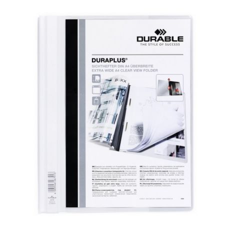 Папка-скоросшиватель Durable Duraplus 2579-02 A4+ прозрач.верх.лист карман белый 25 шт./кор.