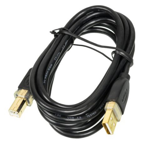 Кабель USB2.0 HAMA H-46771, USB A(m) (прямой) - USB B(m) (прямой), GOLD , 1.8м, блистер, черный [00046771]
