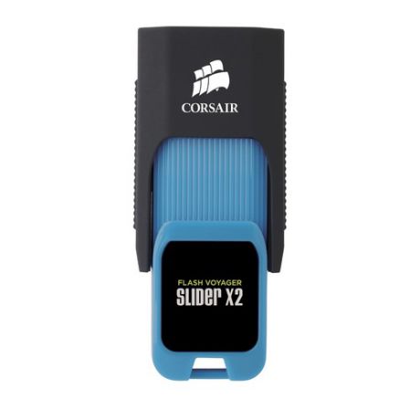 Флешка USB CORSAIR Voyager Slider X2 16Гб, USB3.0, черный и голубой [cmfsl3x2-16gb]