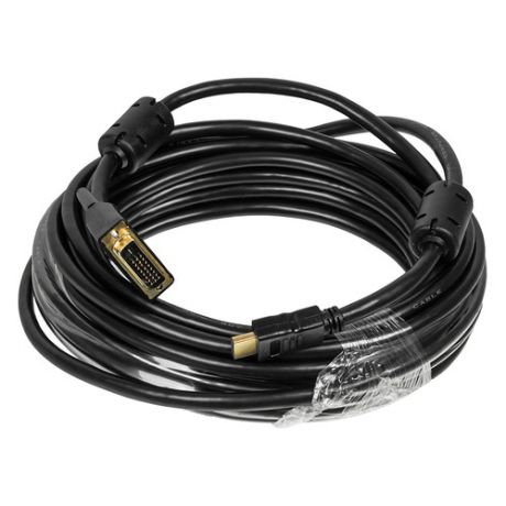 Кабель BURO HDMI (m) - DVI-D (m), GOLD , ферритовый фильтр , 10м, черный [hdmi-19m-dvi-d-10m]