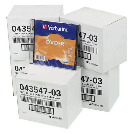 Оптический диск DVD-R VERBATIM 4.7Гб 16x, 100шт., 43547, slim case