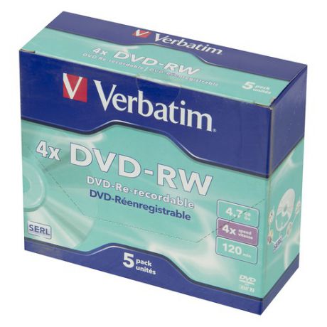 Оптический диск DVD-RW VERBATIM 4.7Гб 4x, 5шт., jewel case [43285]