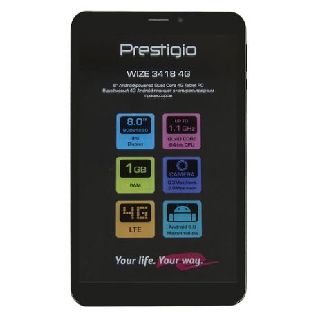 Планшет PRESTIGIO Wize 3418 4G, 1GB, 8GB, 3G, 4G, Android 6.0 черный [pmt3418_4ge_c_cis]