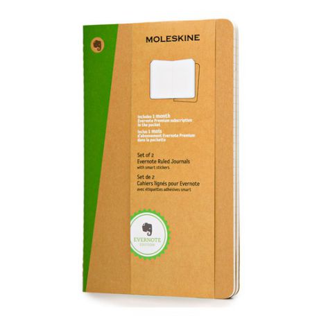 Блокнот Moleskine EVERNOTE LARGE 130х210мм обложка картон 80стр. линейка бежевый (2шт)