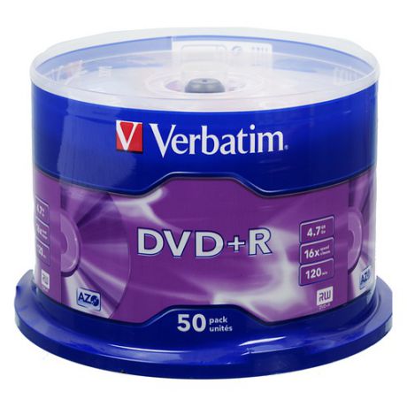 Оптический диск DVD+R VERBATIM 4.7Гб 16x, 50шт., cake box [43550]