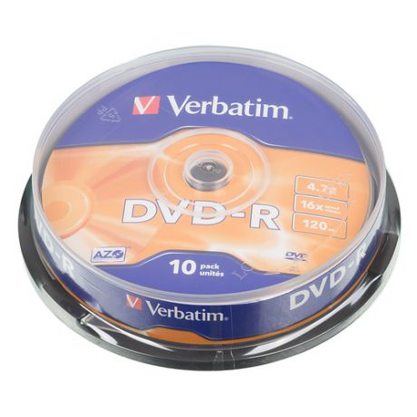 Оптический диск DVD-R VERBATIM 4.7Гб 16x, 10шт., cake box [43523]