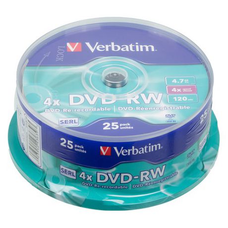 Оптический диск DVD-RW VERBATIM 4.7Гб 4x, 25шт., cake box [43639]