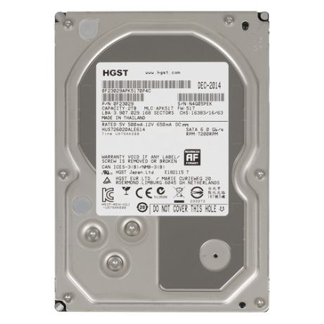 Жесткий диск HGST Ultrastar 7K6000 HUS726020ALE614, 2Тб, HDD, SATA III, 3.5" [0f23029]