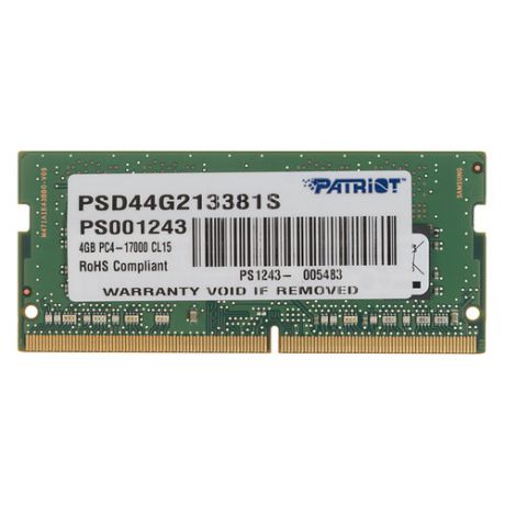 Модуль памяти PATRIOT PSD44G213381S DDR4 - 4Гб 2133, SO-DIMM, Ret