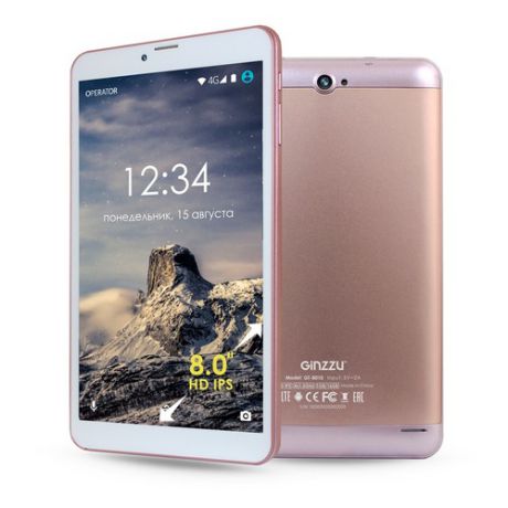 Планшет GINZZU GT-8010 rev.2, 1GB, 16GB, 3G, 4G, Android 6.0 розовый [00-00000928]