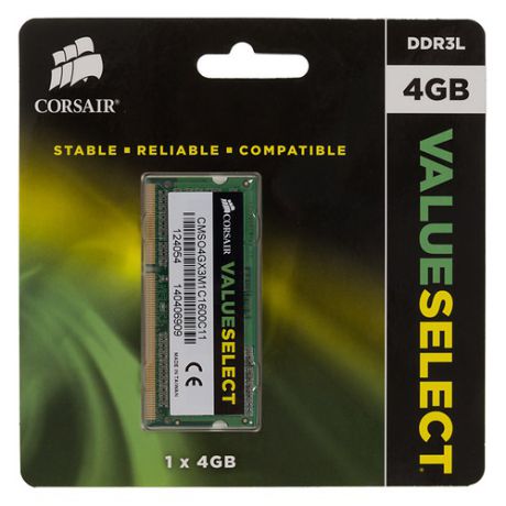 Модуль памяти CORSAIR Value Select CMSO4GX3M1C1600C11 DDR3L - 4Гб 1600, SO-DIMM, Ret