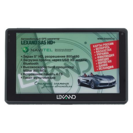 GPS навигатор LEXAND SA5 HD+, 5", авто, 4Гб, Navitel 8.7 с расширенным пакетом картографии, черный