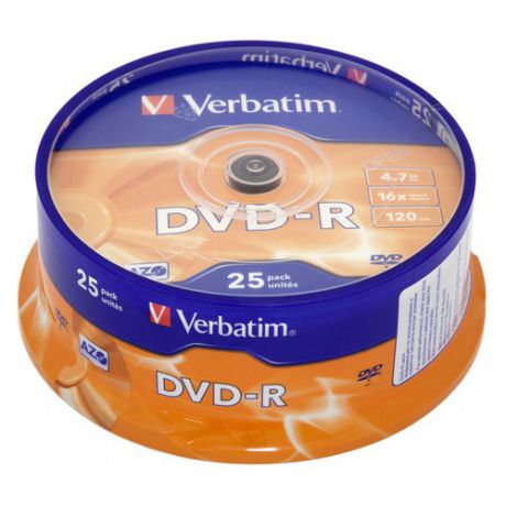 Оптический диск DVD-R VERBATIM 4.7Гб 16x, 25шт., cake box [43522]