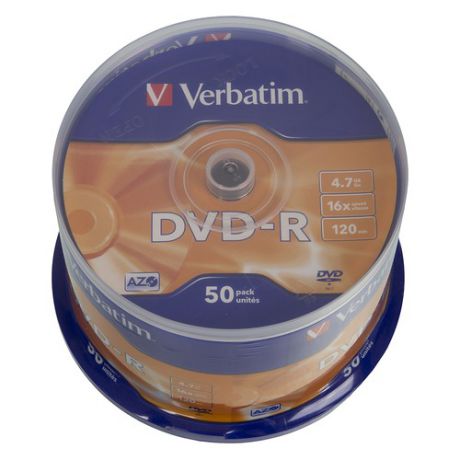 Оптический диск DVD-R VERBATIM 4.7Гб 16x, 50шт., cake box [43548]