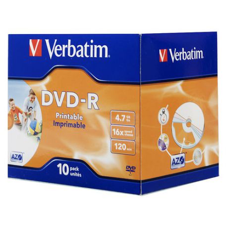 Оптический диск DVD-R VERBATIM 4.7Гб 16x, 10шт., jewel case, printable [43521]