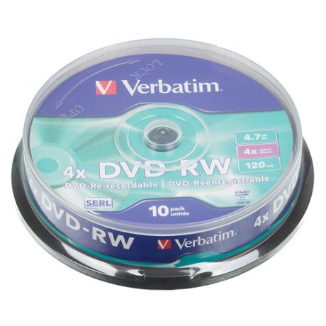 Оптический диск DVD-RW VERBATIM 4.7Гб 4x, 10шт., cake box [43552]