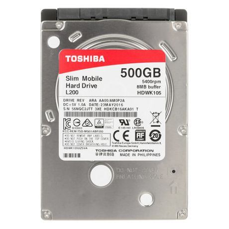 Жесткий диск TOSHIBA L200 Slim HDWK105UZSVA, 500Гб, HDD, SATA III, 2.5"