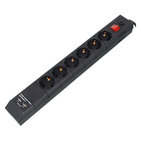 Сетевой фильтр BURO BU-SP3_USB_2A-B, 3м, черный