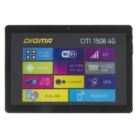 Планшет DIGMA CITI 1508 4G, 3Гб, 64GB, 3G, 4G, Android 7.0 черный [cs1114ml]