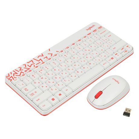 Комплект (клавиатура+мышь) LOGITECH MK240, USB, беспроводной, белый и красный [920-008212]