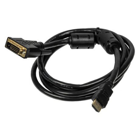 Кабель BURO HDMI (m) - DVI-D (m), GOLD , ферритовый фильтр , 1.8м, черный [hdmi-19m-dvi-d-1.8m]