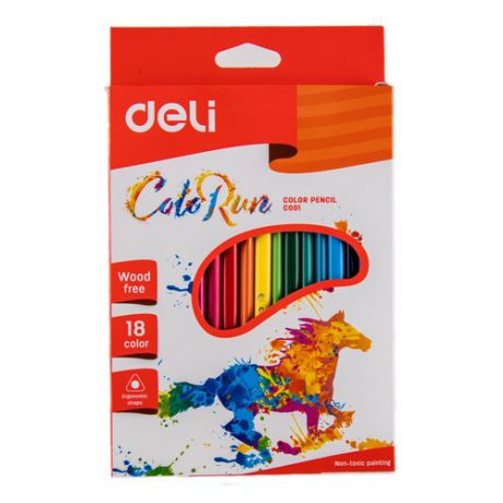 Карандаши цветные Deli ColoRun EC00110 трехгран. пластик 18цв. коробка/европод. 24 шт./кор.