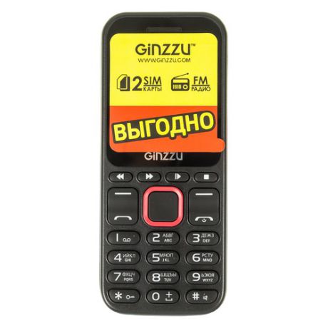Мобильный телефон GINZZU M102D mini, черный/красный