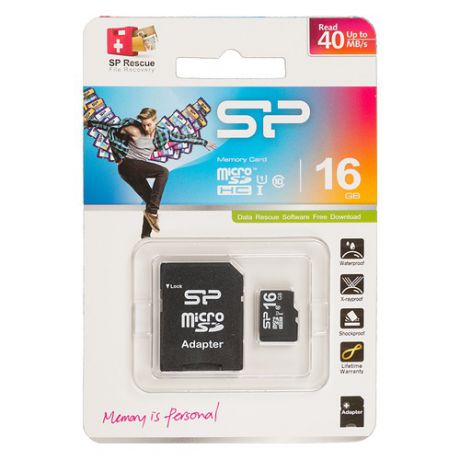 Карта памяти microSDHC UHS-I U1 SILICON POWER 16 ГБ, 40 МБ/с, Class 10, SP016GBSTH010V10SP, 1 шт., переходник SD