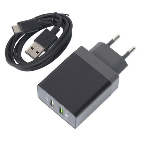 Сетевое зарядное устройство DF Tor-04, USB, USB type-C, 3A, черный