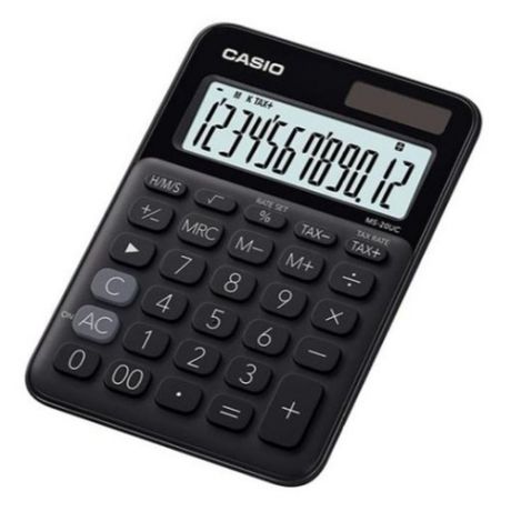 Калькулятор CASIO MS-20UC-BK-S-EC, 12-разрядный, черный