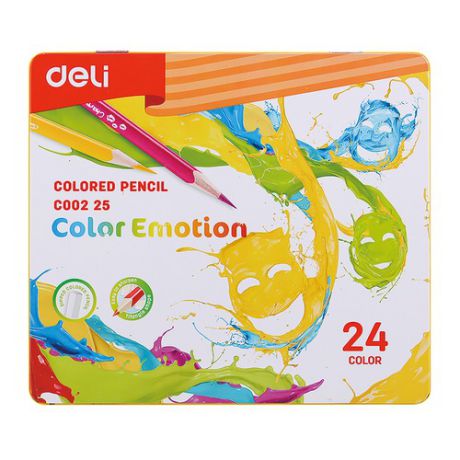 Карандаши цветные Deli EC00225 Color Emotion липа 24цв. мет.кор. 8 шт./кор.