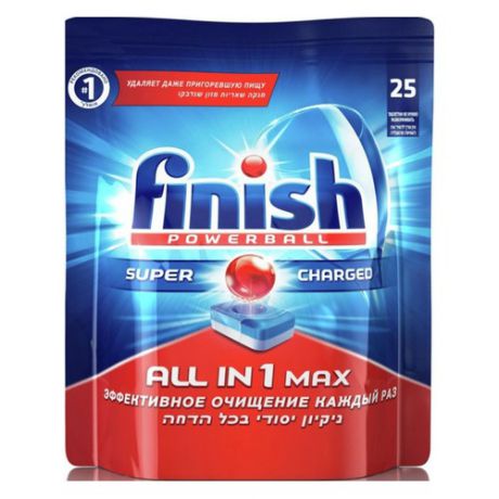 Средство для мытья посуды FINISH All in 1 Max, для посудомоечных машин, 25