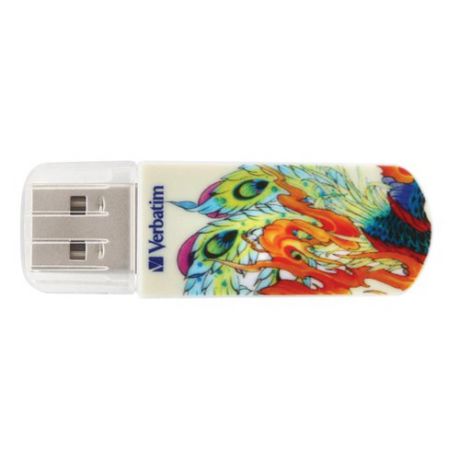 Флешка USB VERBATIM Mini Tattoo Phoenix 32Гб, USB2.0, белый и рисунок [49898]