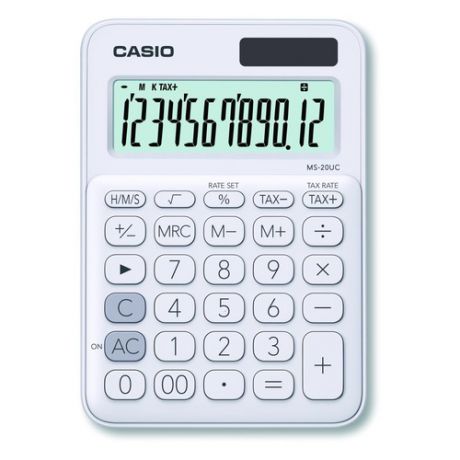 Калькулятор CASIO MS-20UC-WE-S-EC, 12-разрядный, белый
