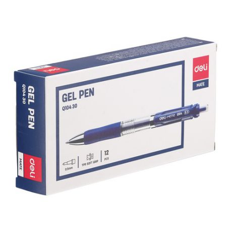 Ручка гелевая Deli EQ10430 авт. 0.5мм резиновая манжета прозрачный синие чернила 12 шт./кор.