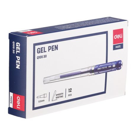 Ручка гелевая Deli EQ10530 0.5мм резиновая манжета синие чернила прозрачный 12 шт./кор.