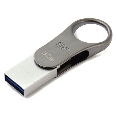 Флешка USB SILICON POWER Mobile C80 32Гб, USB3.1, серебристый и черный [sp032gbuc3c80v1s]