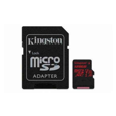 Карта памяти microSDXC UHS-I U3 KINGSTON Canvas React 128 ГБ, 100 МБ/с, Class 10, SDCR/128GB, 1 шт., переходник SD