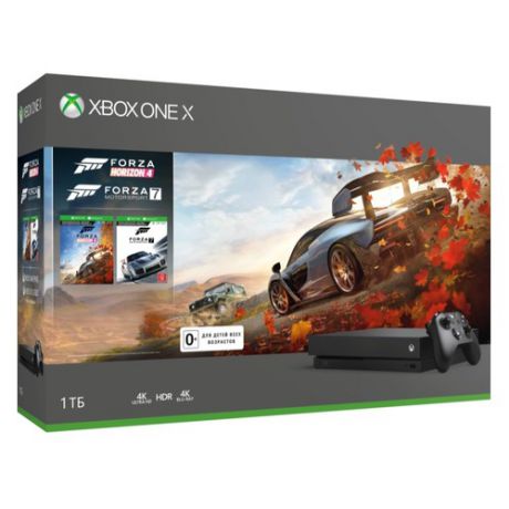 Игровая консоль MICROSOFT Xbox One X с 1 ТБ памяти, играми Forza Horizon 4, Forza Motorsport 7, Абонемент 1 месяц Game Pass и 14 дней пробной подписки Xbox Live Gold., CYV-00058, черный