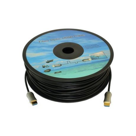 Кабель аудио-видео Fiber Optic, HDMI (m) - HDMI (m) , ver 2.0, 25м, GOLD черный, катушка