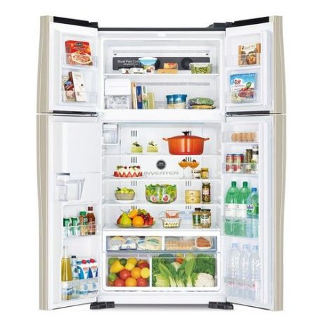 Холодильник HITACHI R-W 722 PU1 GBW, двухкамерный, коричневое стекло