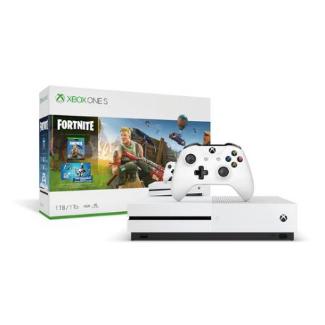 Игровая консоль MICROSOFT Xbox One S с 1 ТБ памяти, игрой Fortnite, 234-00713, белый